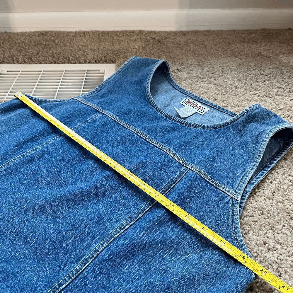 VTG 90s Bill Blass Denim Jumper Dress Pinafore Minimalist Shift L - Picture 3 of 11